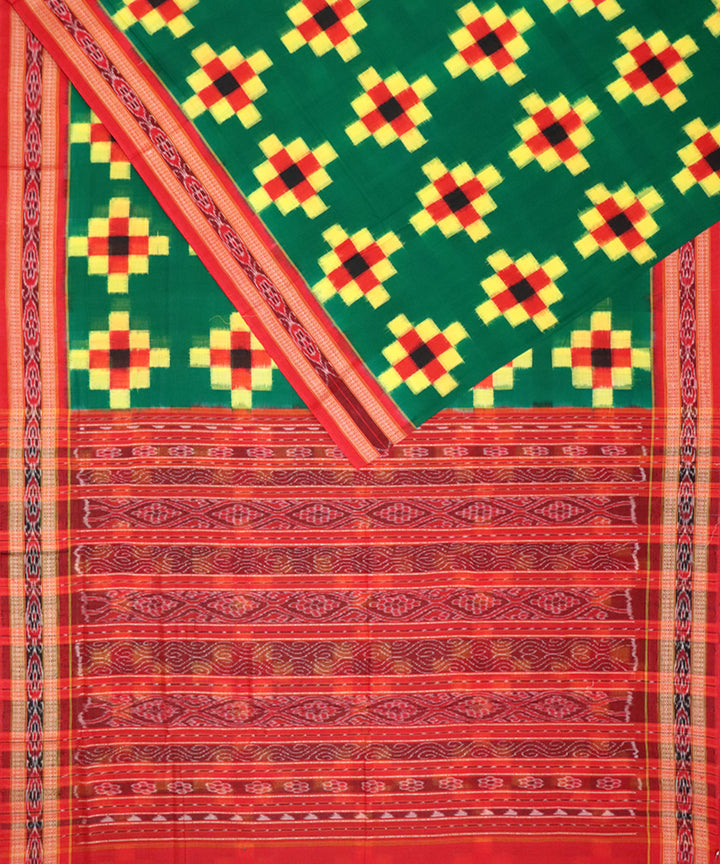 Green red cotton handloom sambalpuri saree