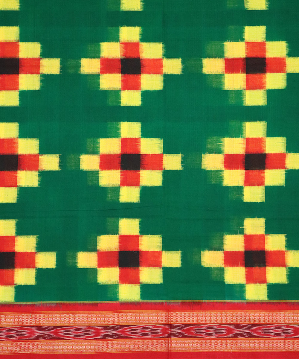 Green red cotton handloom sambalpuri saree