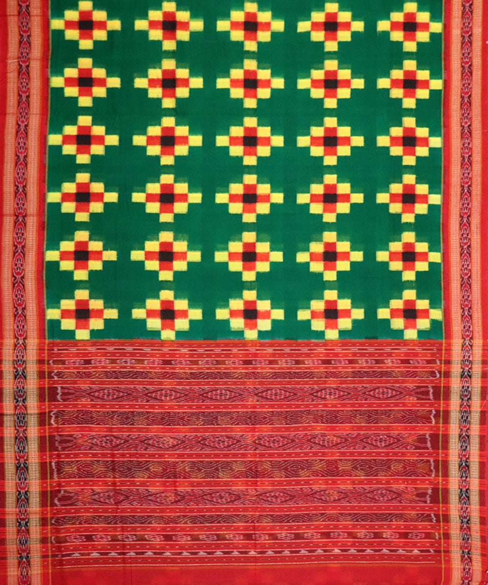 Green red cotton handloom sambalpuri saree