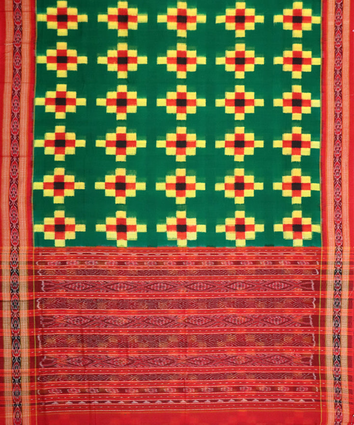 Green red cotton handloom sambalpuri saree