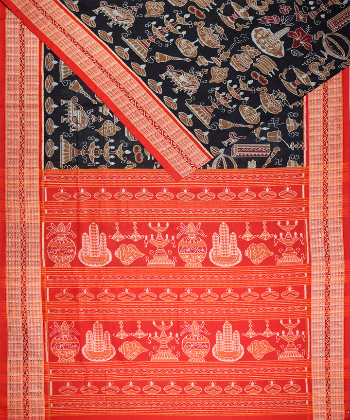 Black red handloom sambalpuri cotton saree