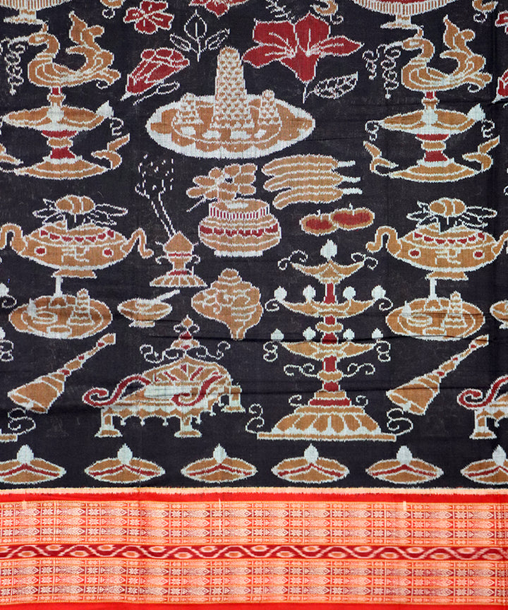 Black red handloom sambalpuri cotton saree