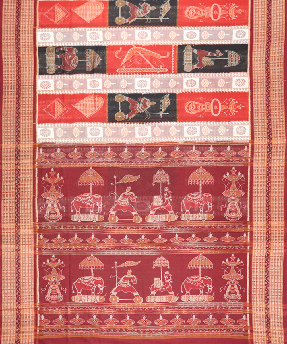 Multicolor maroon cotton handloom sambalpuri saree