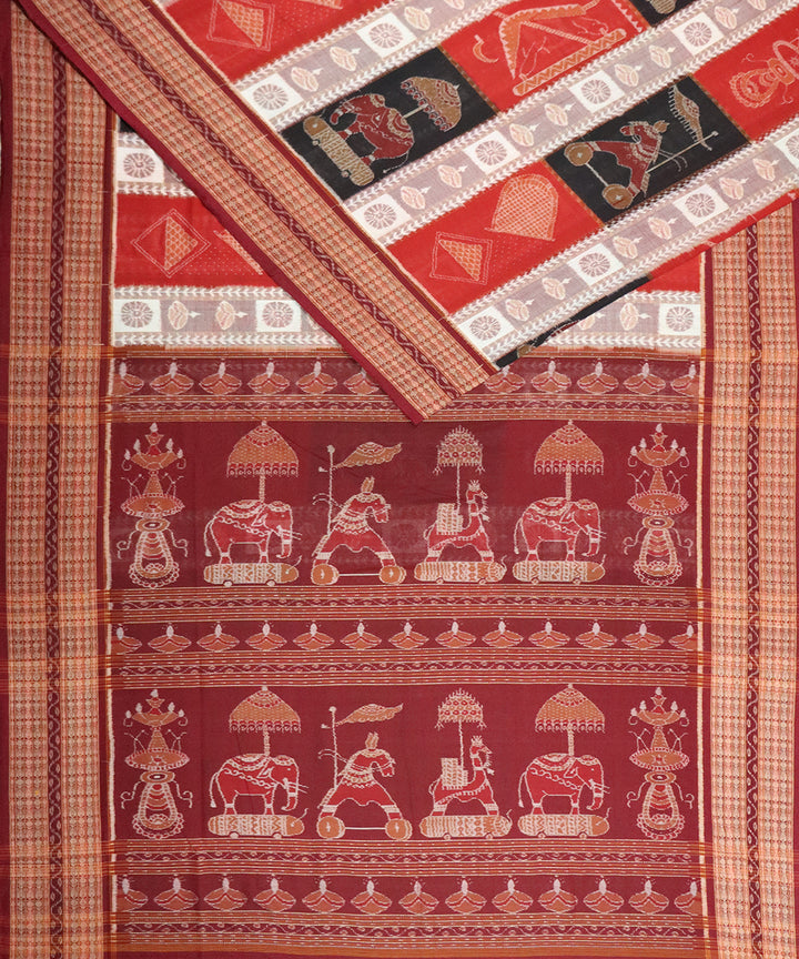 Multicolor maroon cotton handloom sambalpuri saree