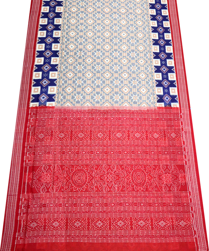 Grey red cotton handloom sambalpuri saree