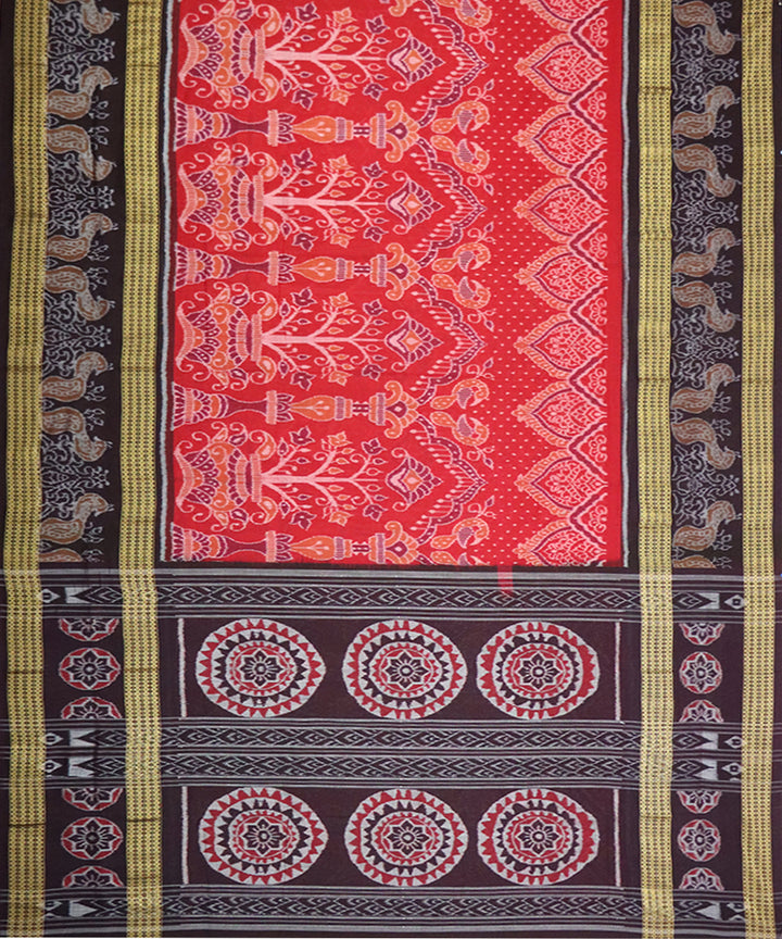 Red dark brown cotton handloom sambalpuri saree