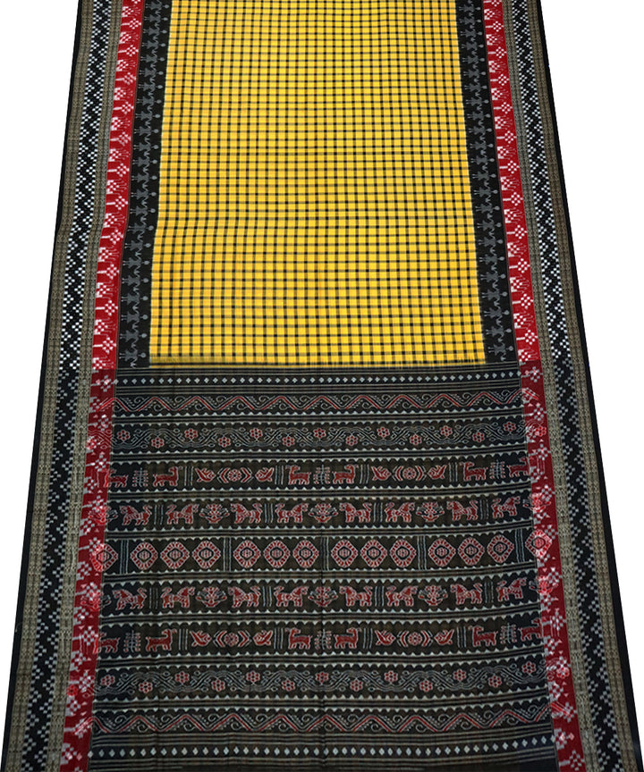 Yellow black cotton handloom sambalpuri saree