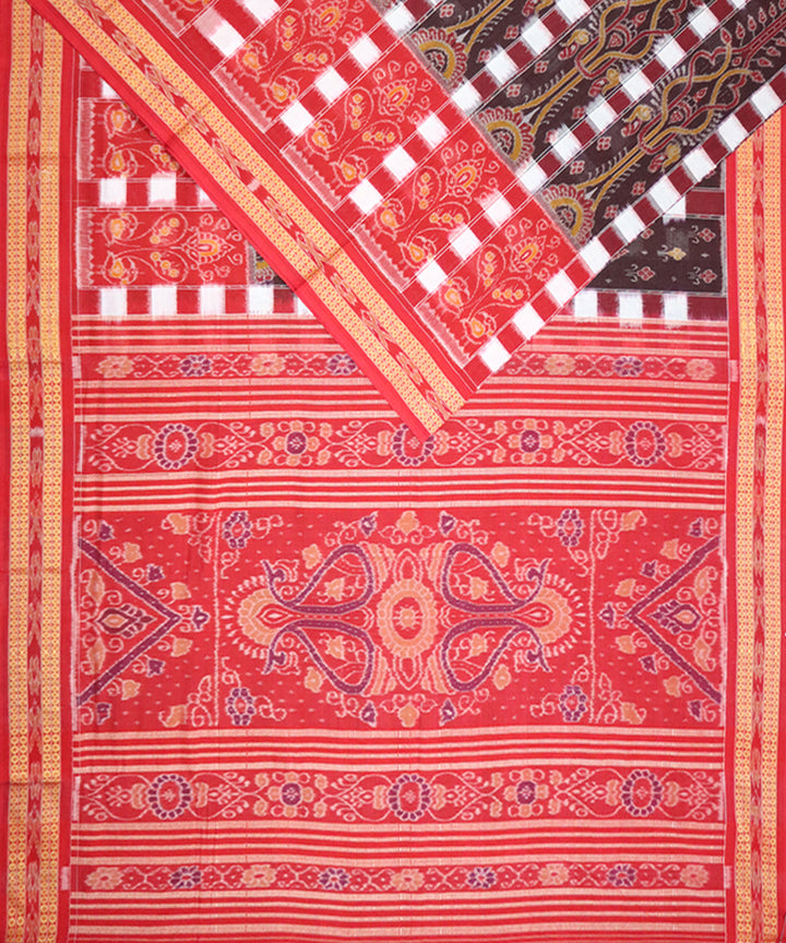 Brown red cotton handloom sambalpuri saree