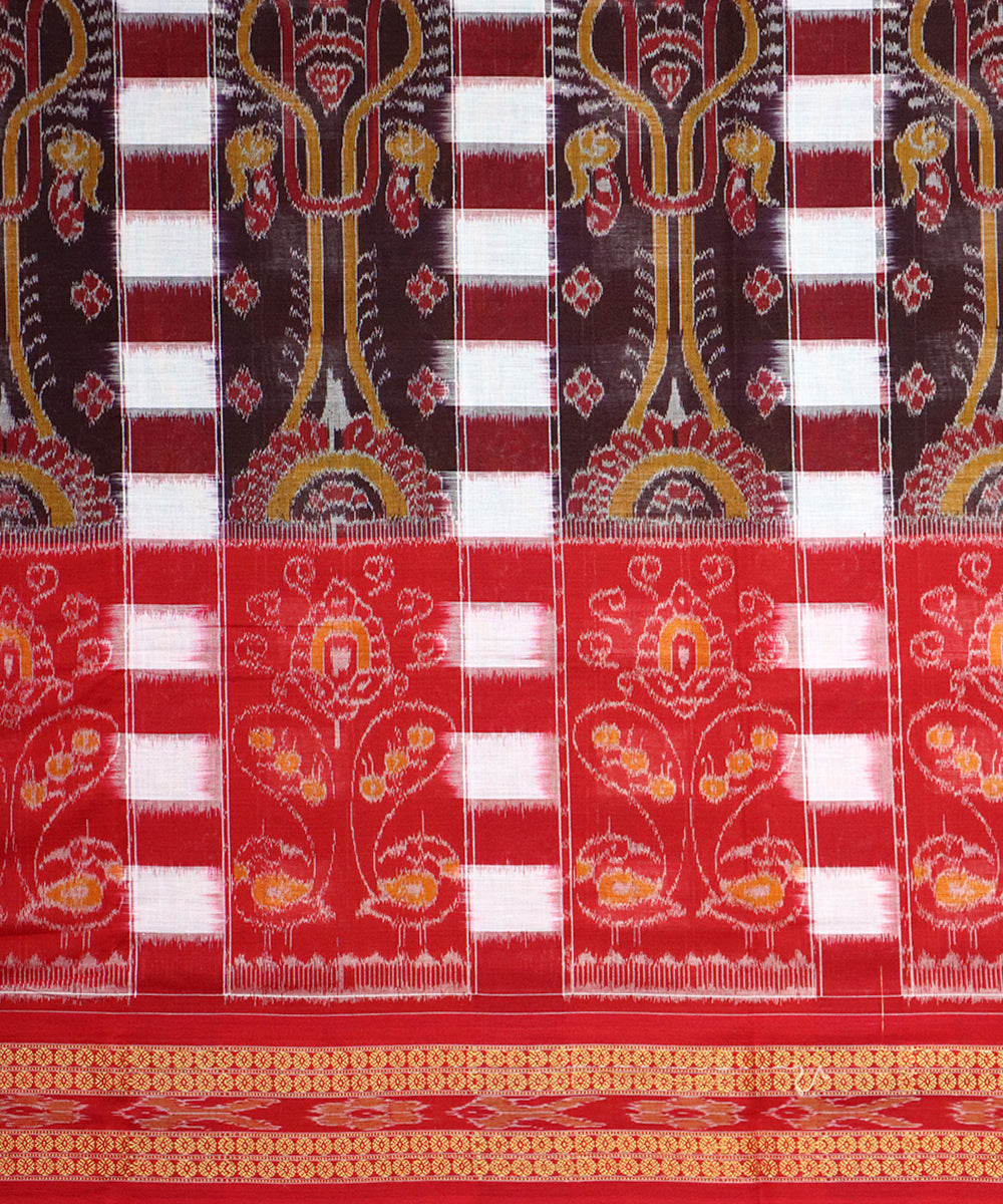 Brown red cotton handloom sambalpuri saree