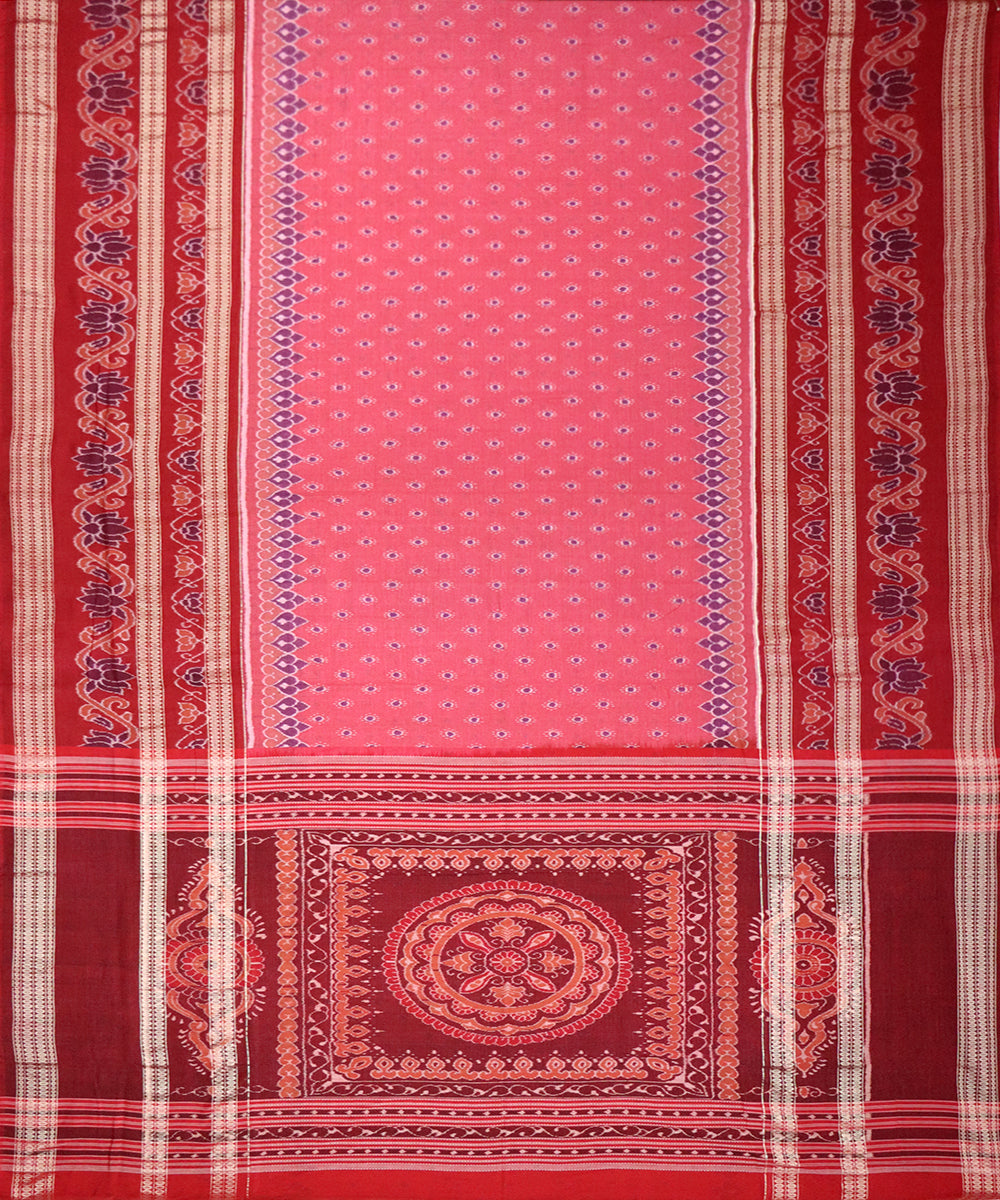 Brink pink red cotton handloom sambalpuri saree