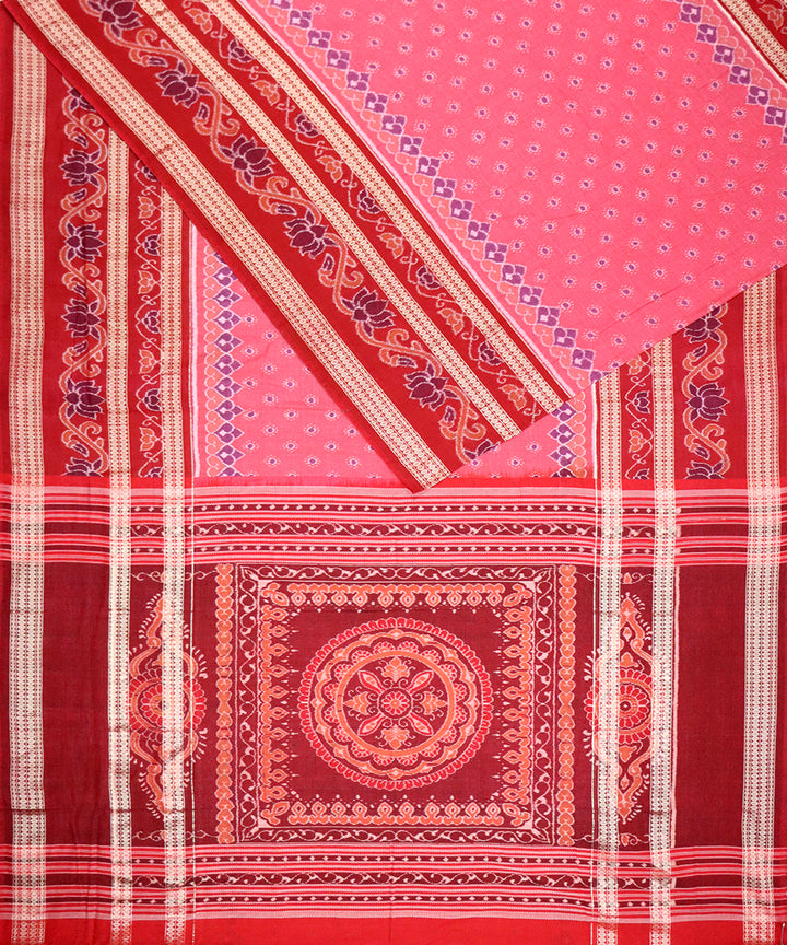 Brink pink red cotton handloom sambalpuri saree