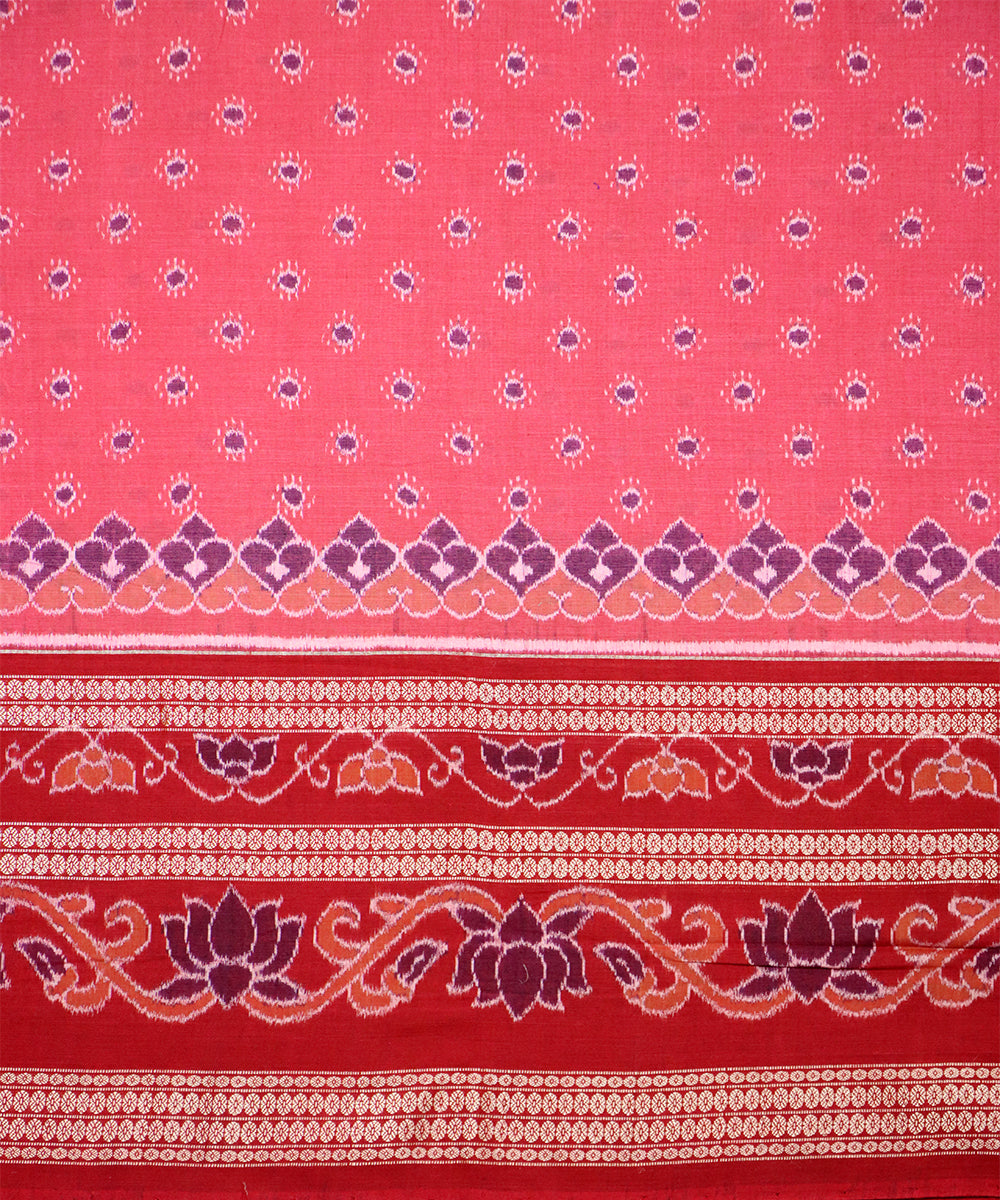 Brink pink red cotton handloom sambalpuri saree