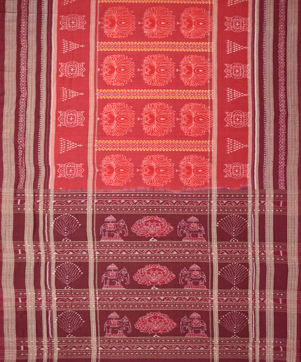 Red maroon cotton handloom sambalpuri saree