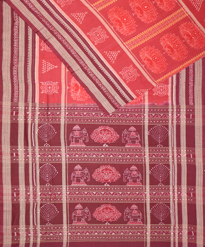 Red maroon cotton handloom sambalpuri saree