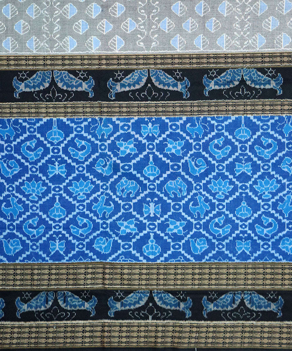 Sky blue with grey black cotton handloom sambalpuri saree