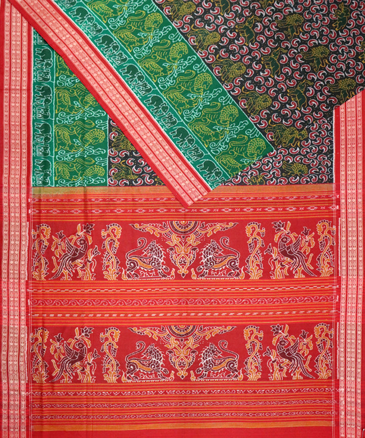 Multicolor red cotton handloom sambalpuri saree