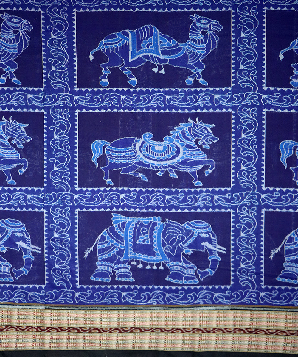 Navy blue black cotton handloom sambalpuri saree