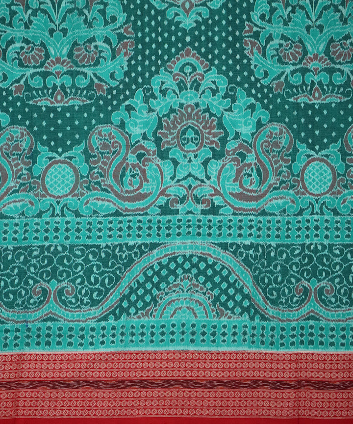 Caribbean green red cotton handloom sambalpuri saree