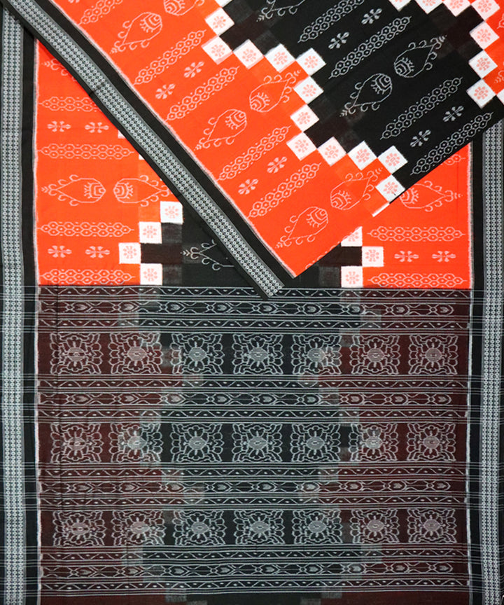 Orange black cotton handloom sambalpuri saree