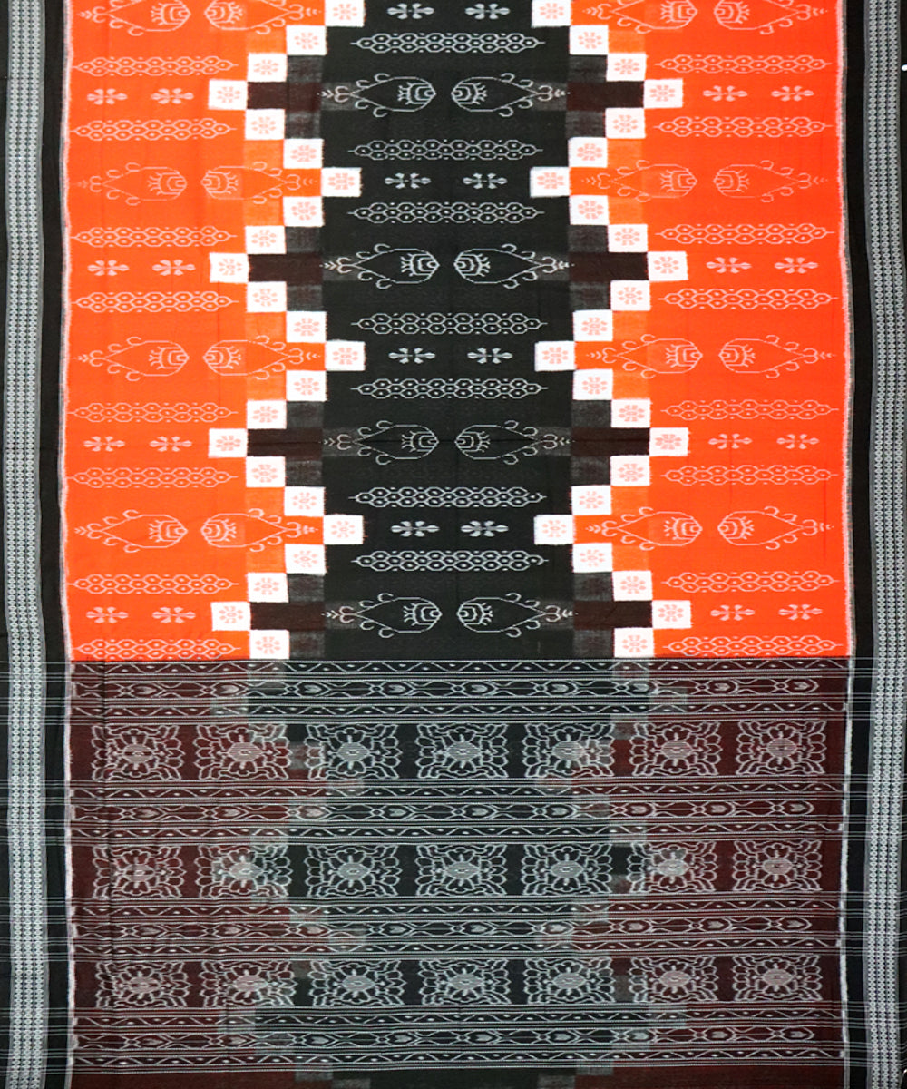 Orange black cotton handloom sambalpuri saree