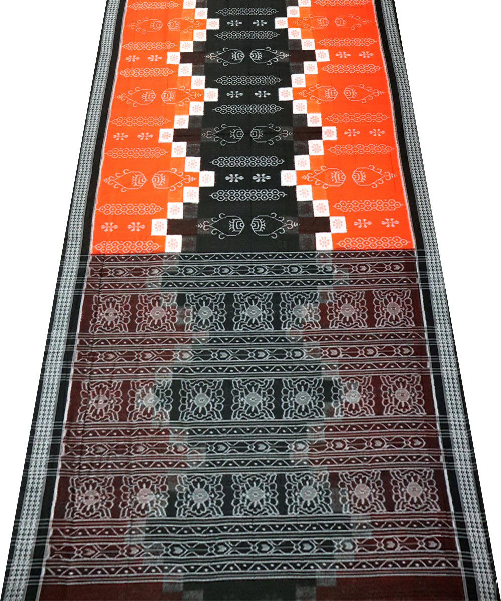 Orange black cotton handloom sambalpuri saree