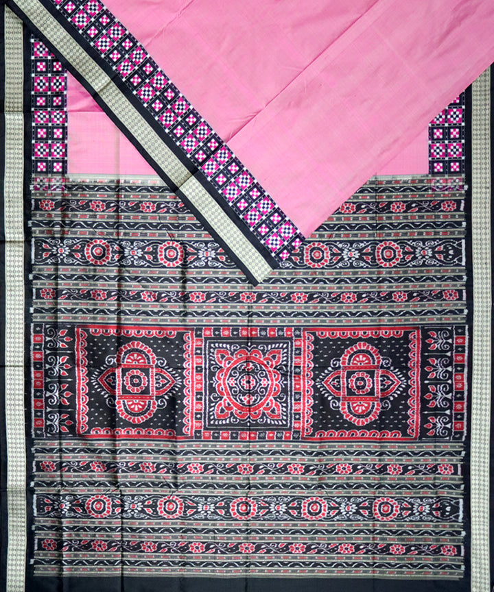 Light pink black silk handloom sambalpuri saree