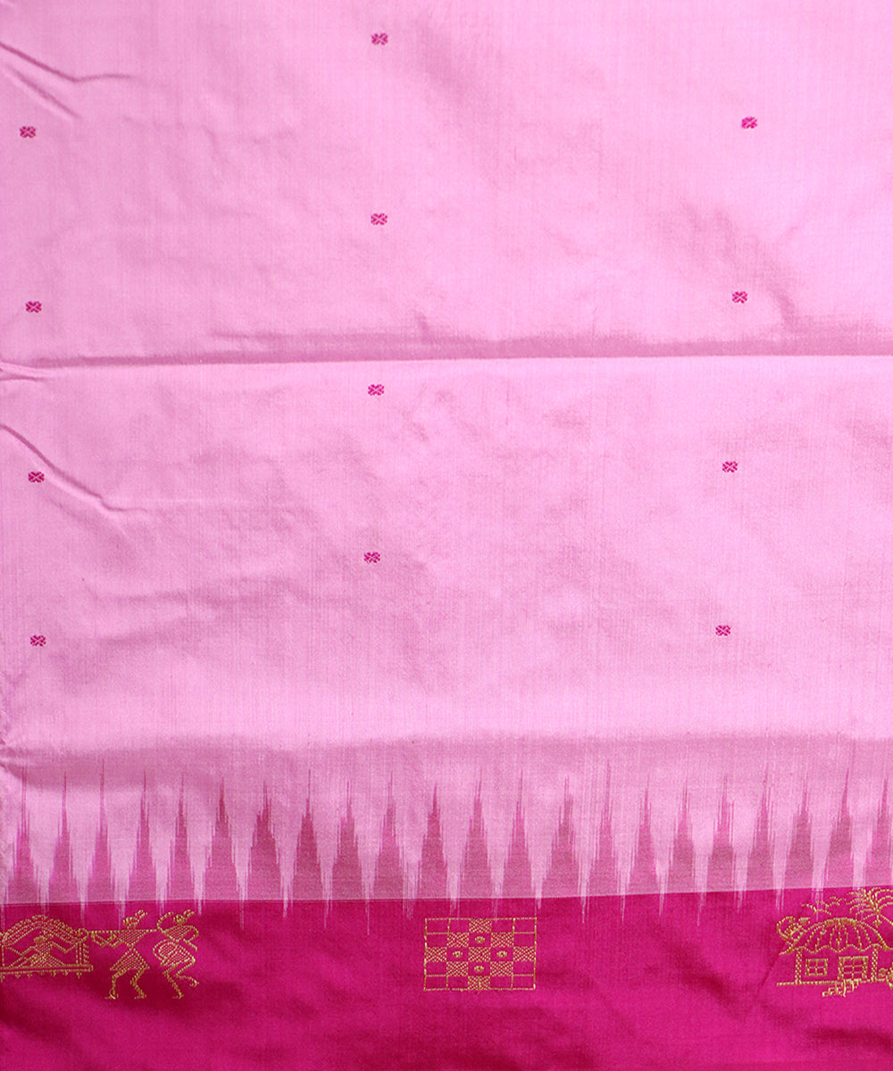 Pink dark pink silk handloom bomkai saree