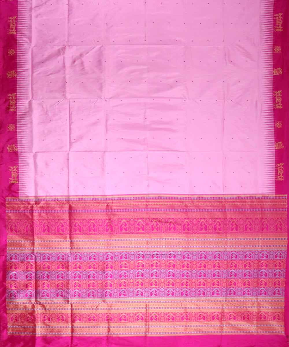 Pink dark pink silk handloom bomkai saree