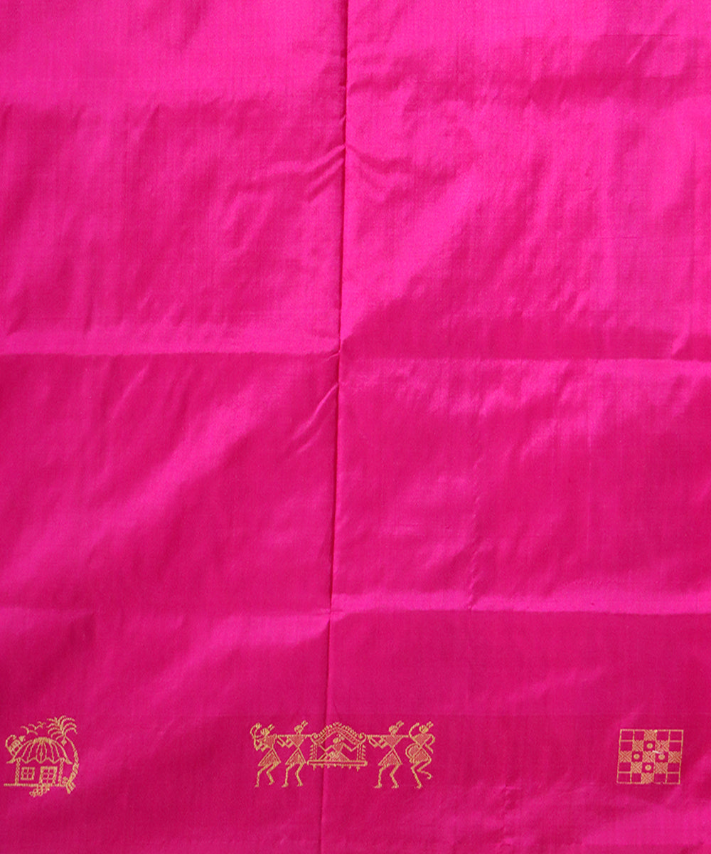 Pink dark pink silk handloom bomkai saree