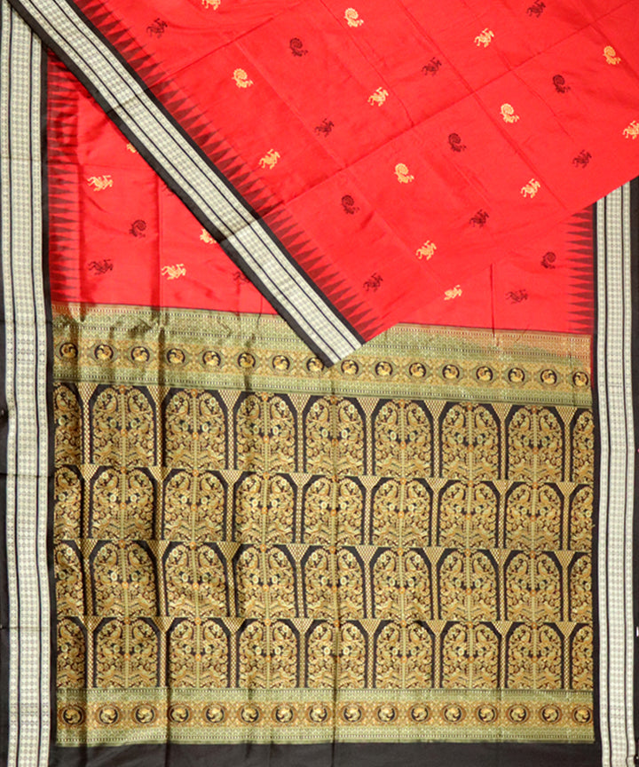 Red black handloom bomkai silk saree