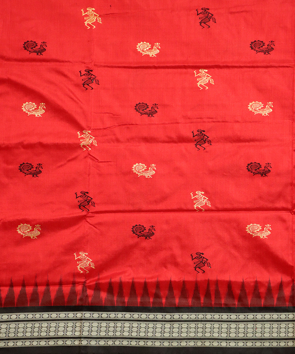 Red black handloom bomkai silk saree