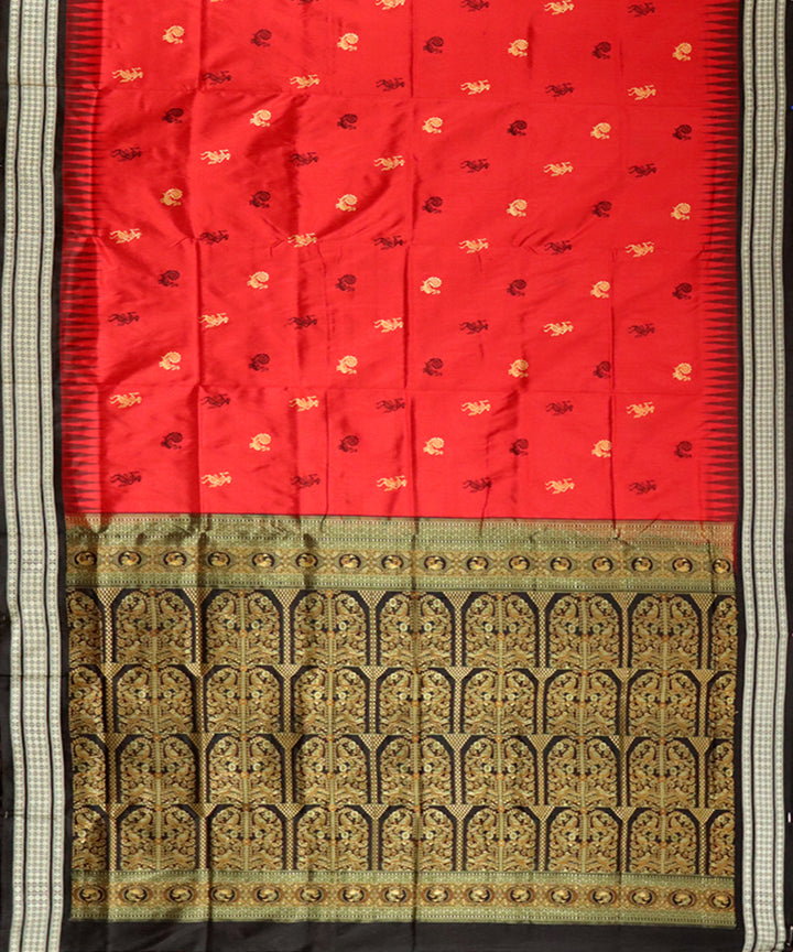 Red black handloom bomkai silk saree