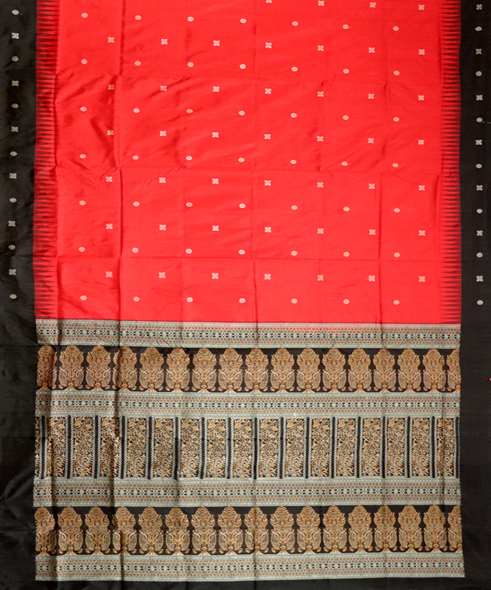 Red black bomkai handloom silk saree