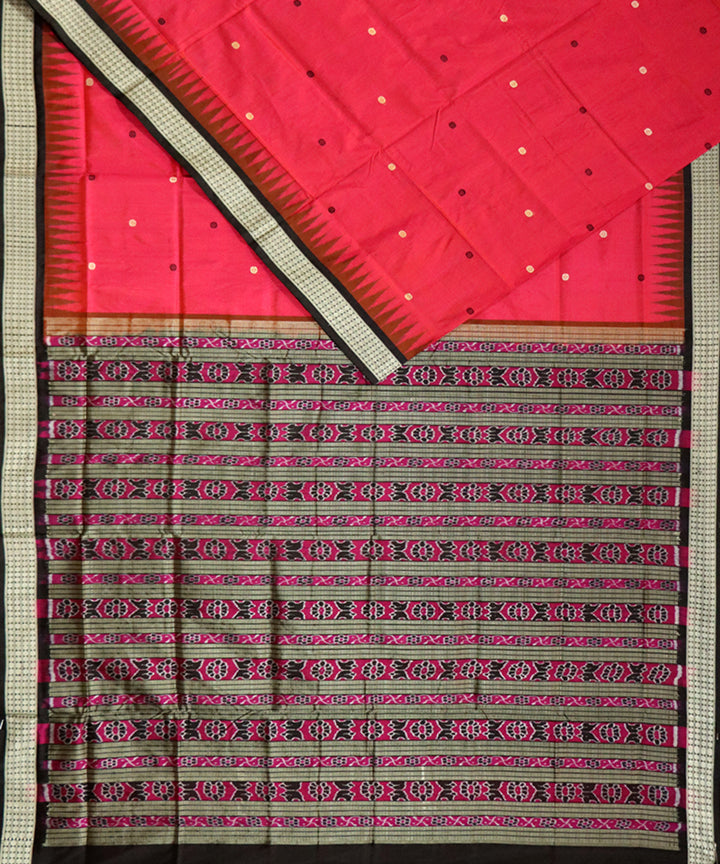 Red black bomkai silk handloom saree