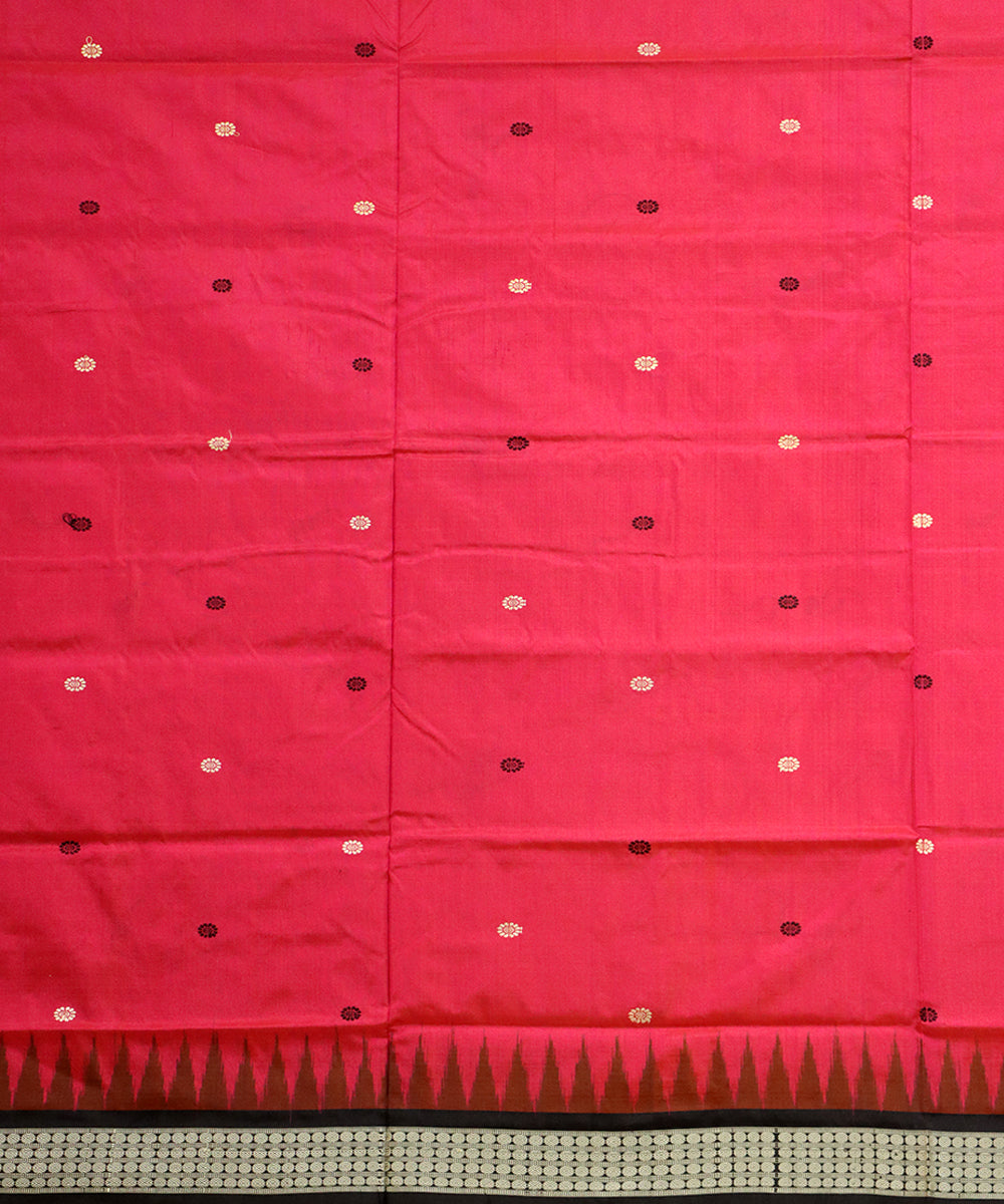 Red black bomkai silk handloom saree