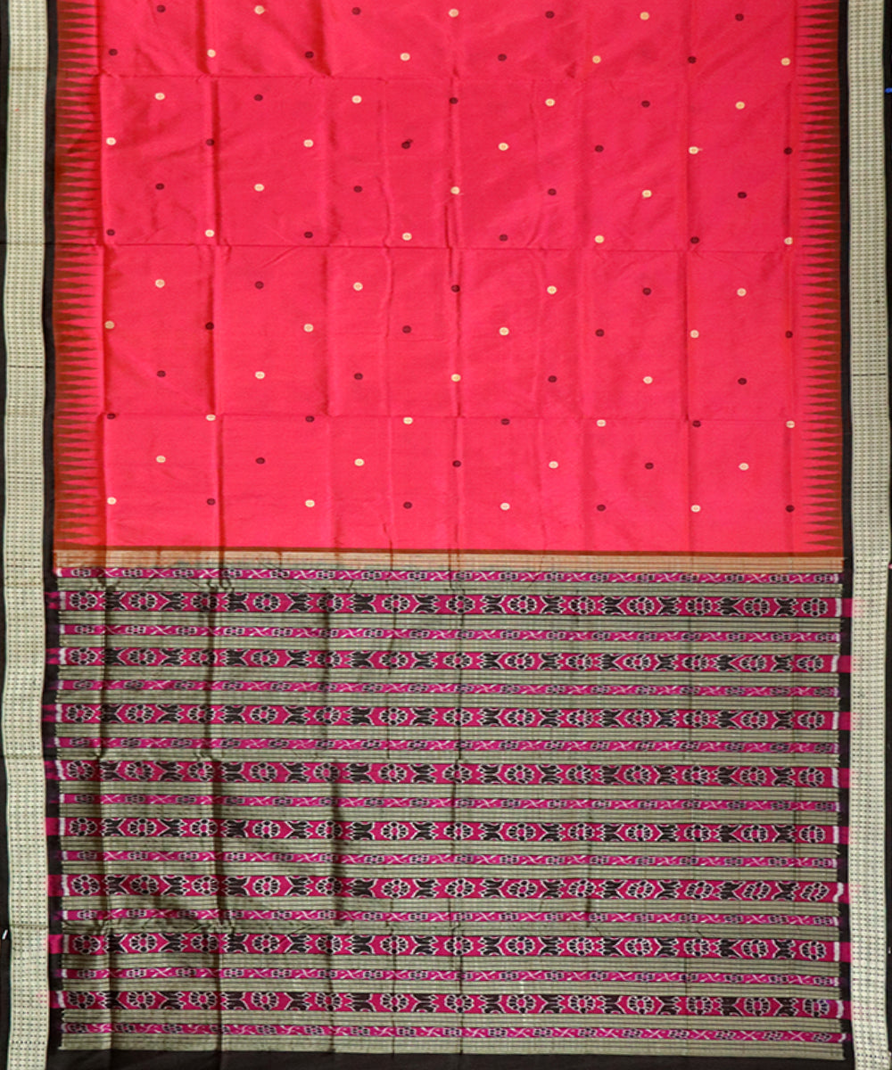 Red black bomkai silk handloom saree