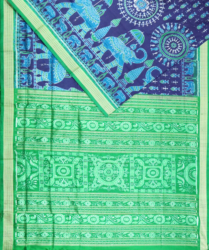 Navy blue green silk handloom sambalpuri saree