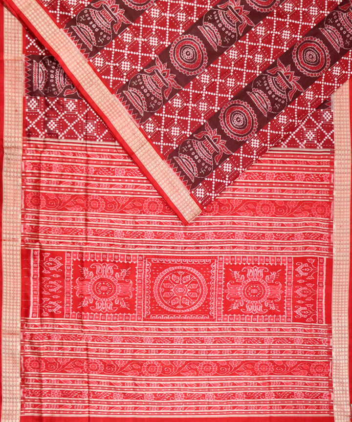 Maroon red handloom silk sambalpuri saree