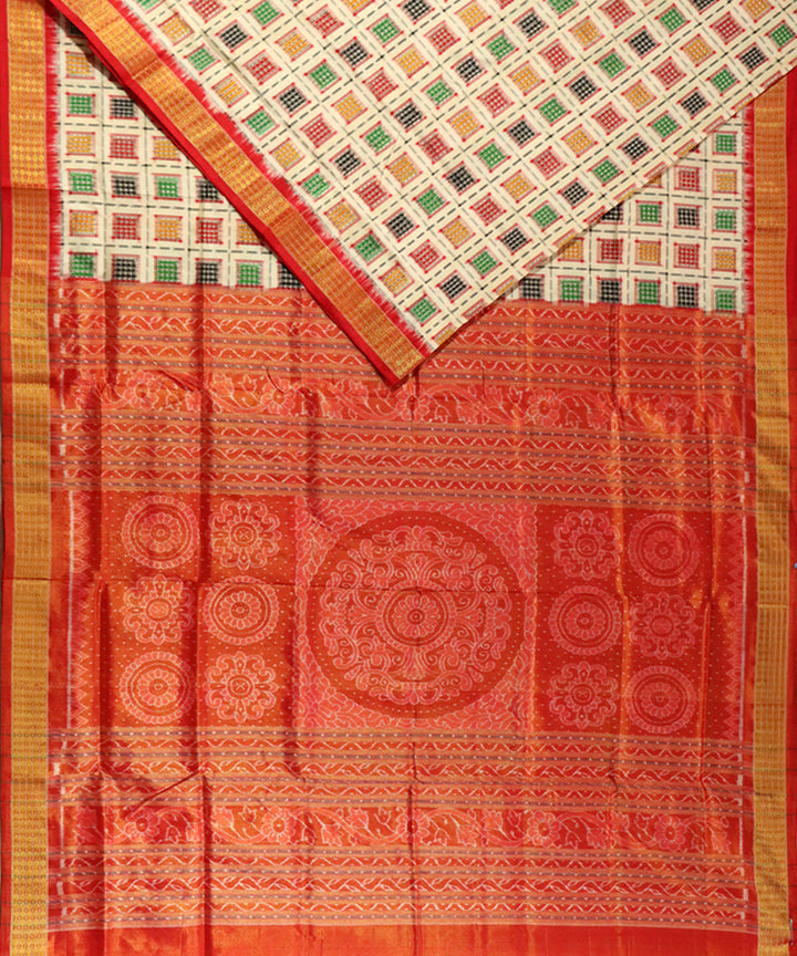 Multicolor red silk handloom sambalpuri saree