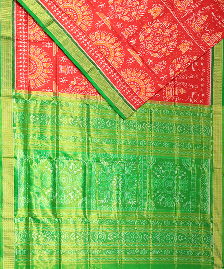 Red green silk handloom sambalpuri saree