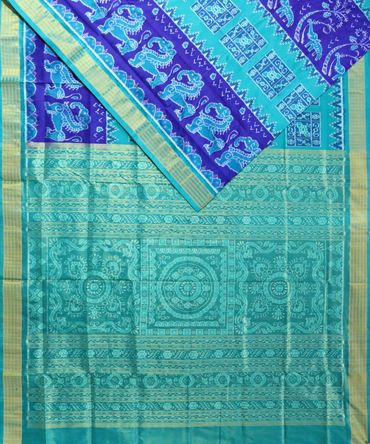 Navy blue bright cerulean silk handloom sambalpuri saree