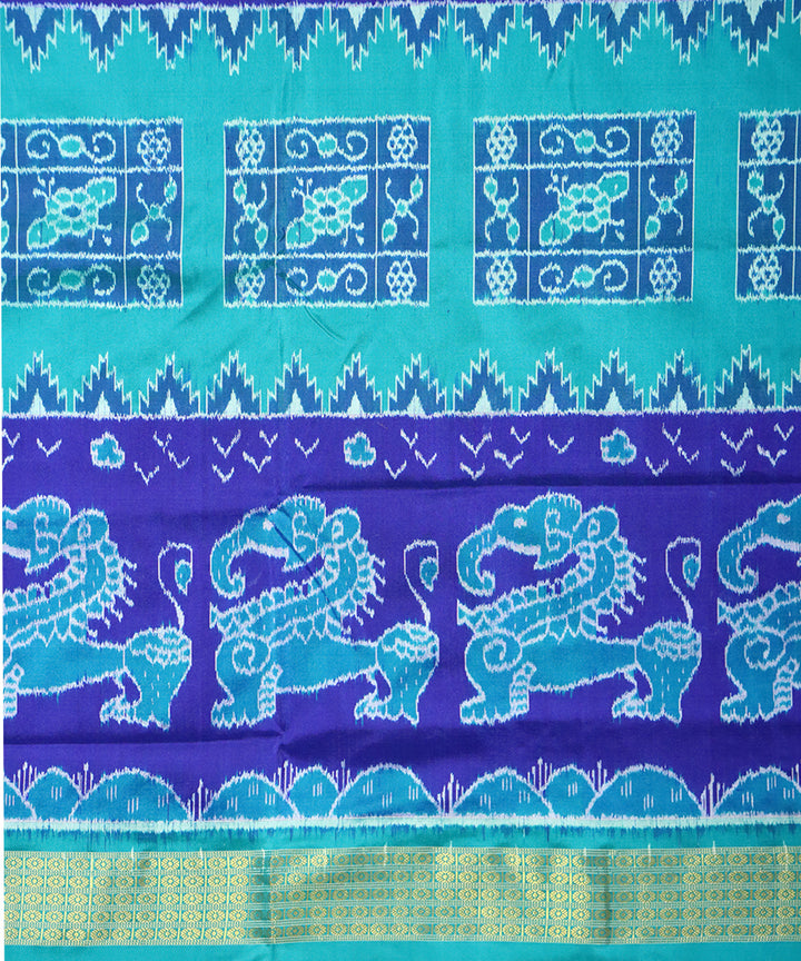 Navy blue bright cerulean silk handloom sambalpuri saree