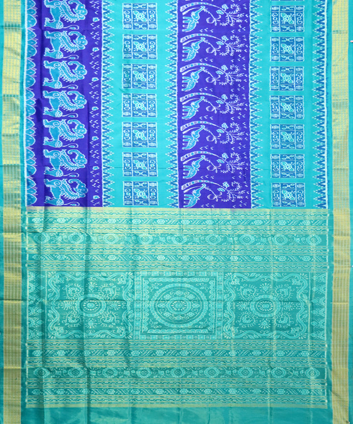 Navy blue bright cerulean silk handloom sambalpuri saree