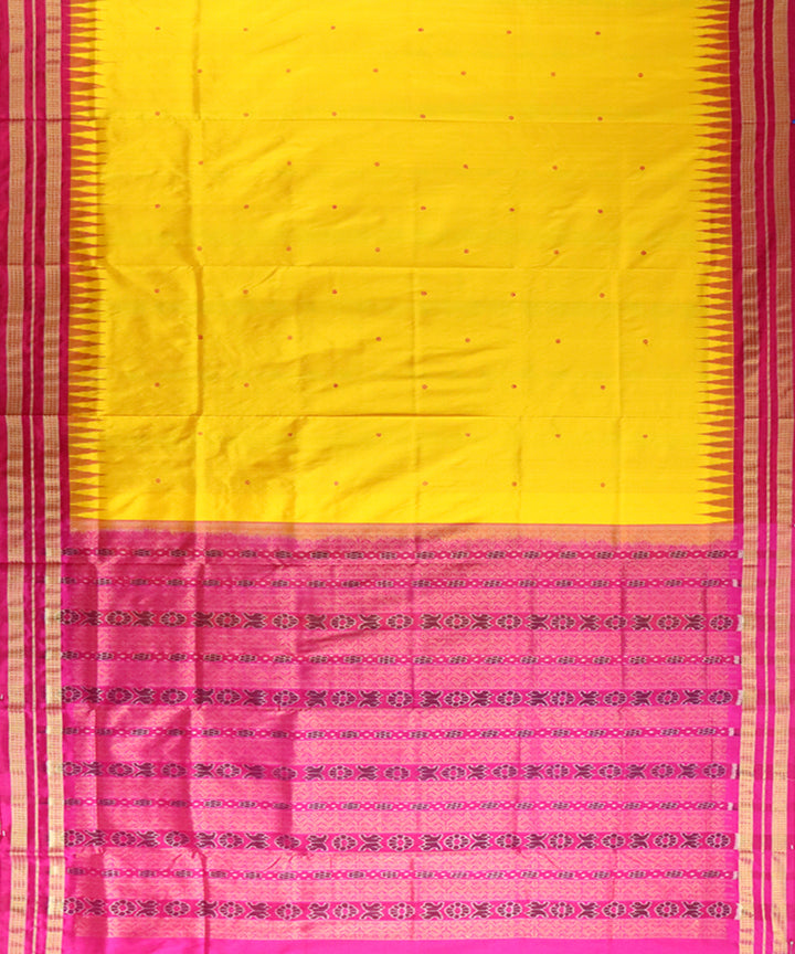 Yellow pink silk patli handloom sambalpuri saree