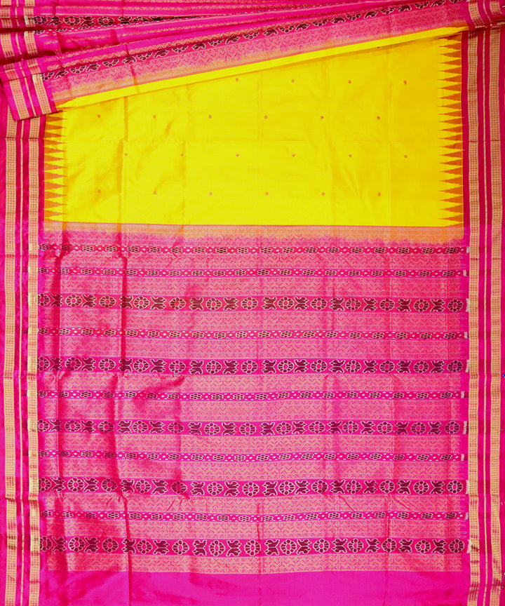 Yellow pink silk patli handloom sambalpuri saree