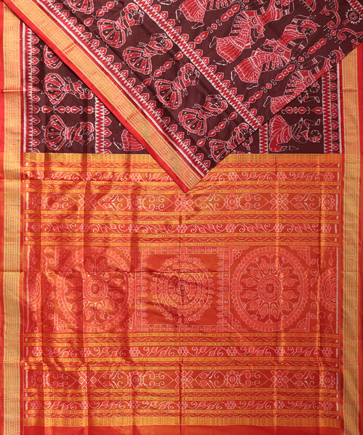 Maroon red silk handwoven sambalpuri saree