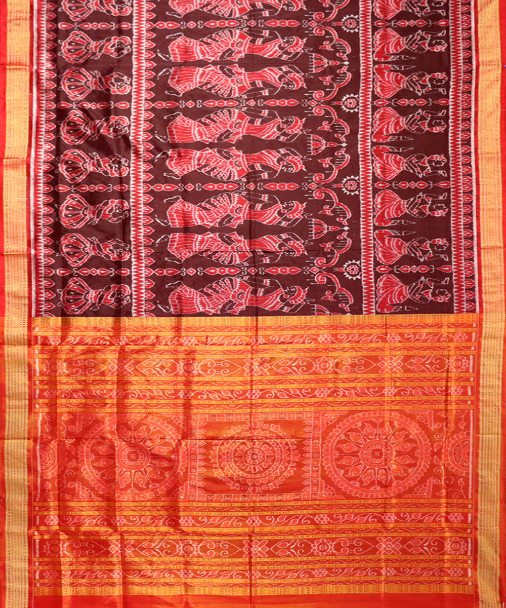 Maroon red silk handwoven sambalpuri saree