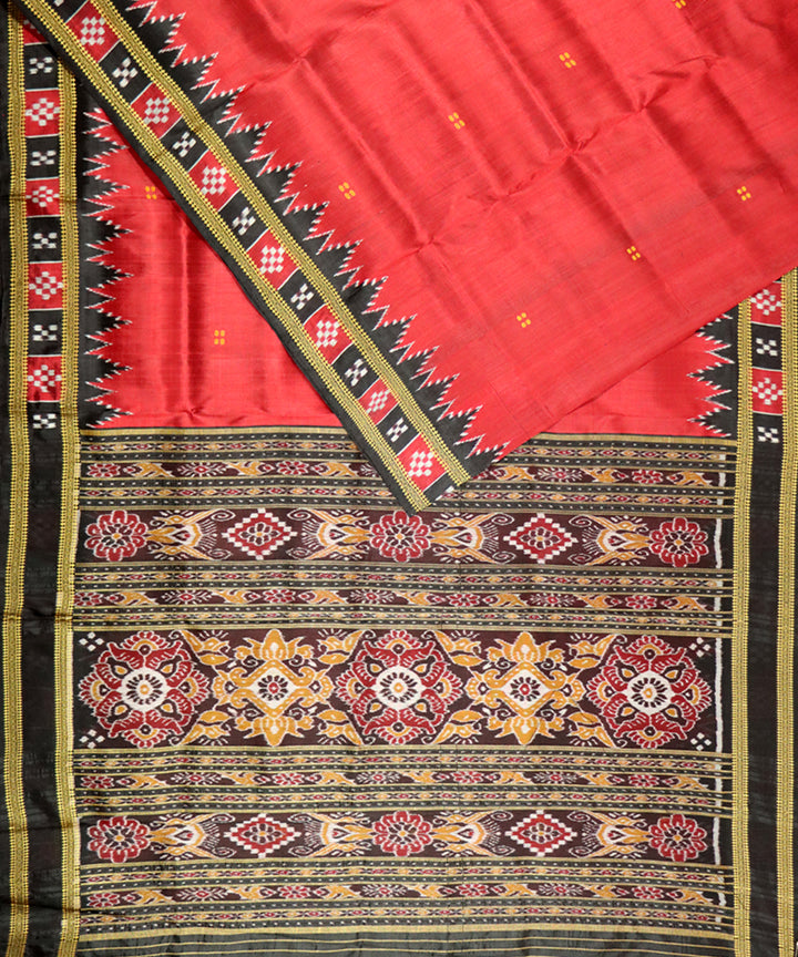 Maroon black silk handloom khandua saree