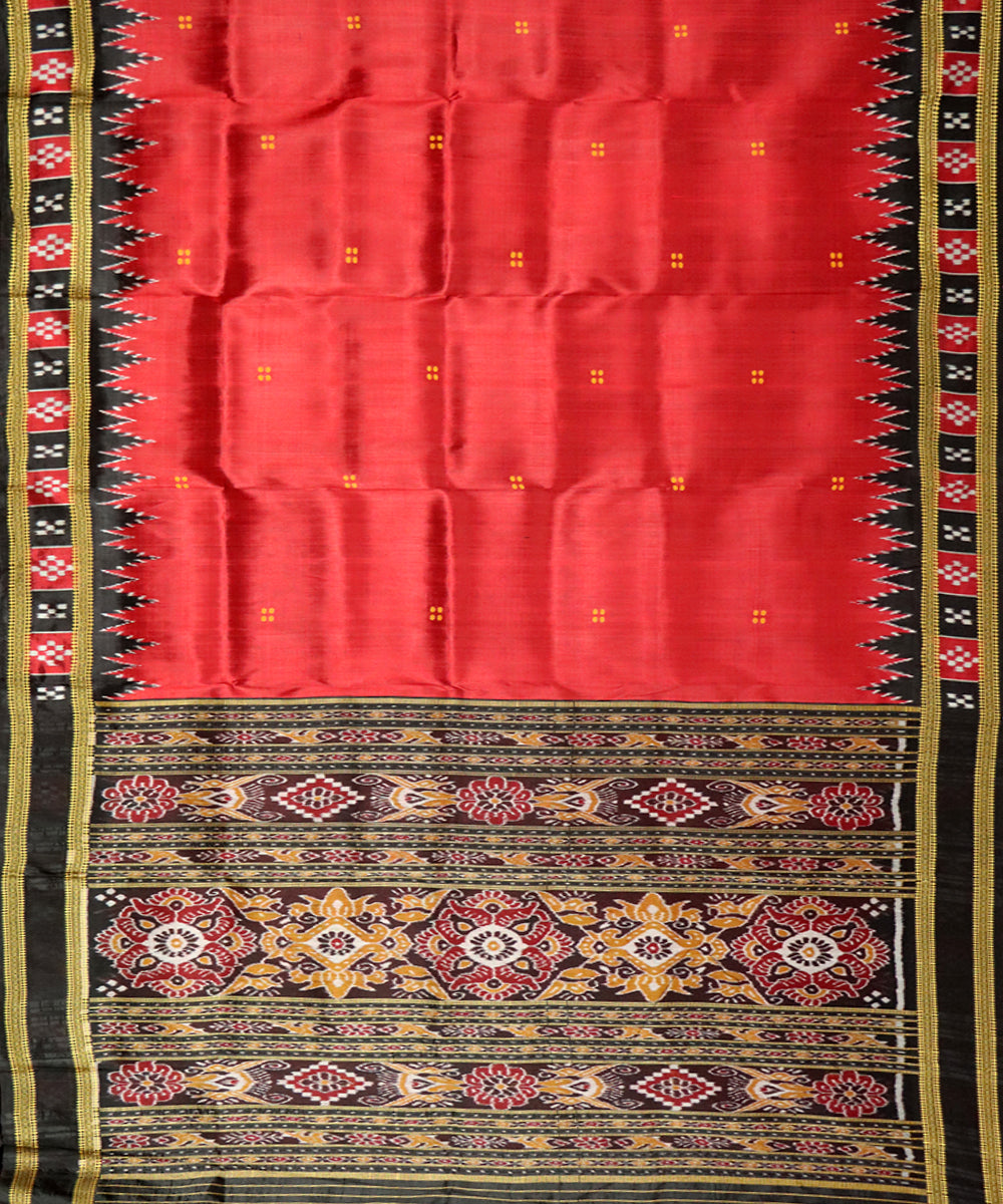 Maroon black silk handloom khandua saree