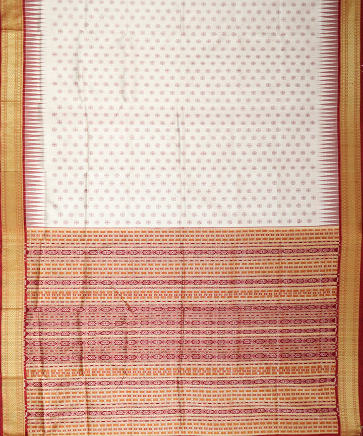 Offwhite alloy orange maroon patli silk handloom sambalpuri saree